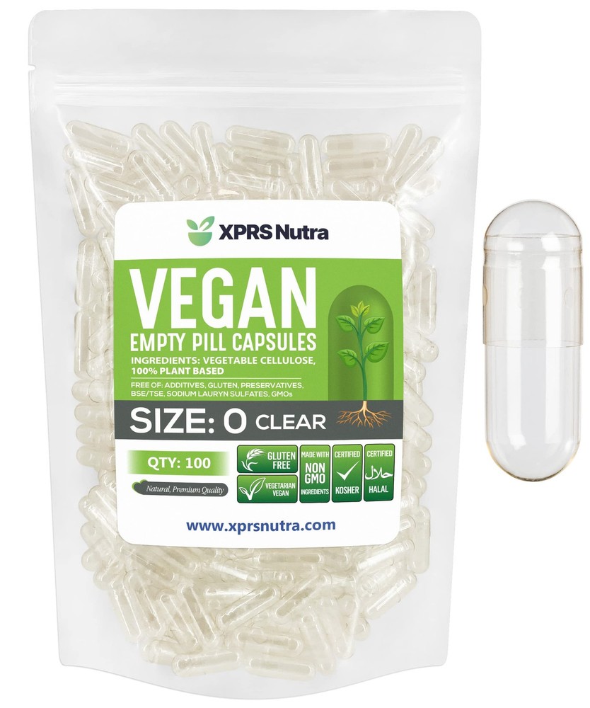 Size 0 Empty – 100 Clear Count Empty Vegan – Vegetarian – DIY Vegetable Capsu…
