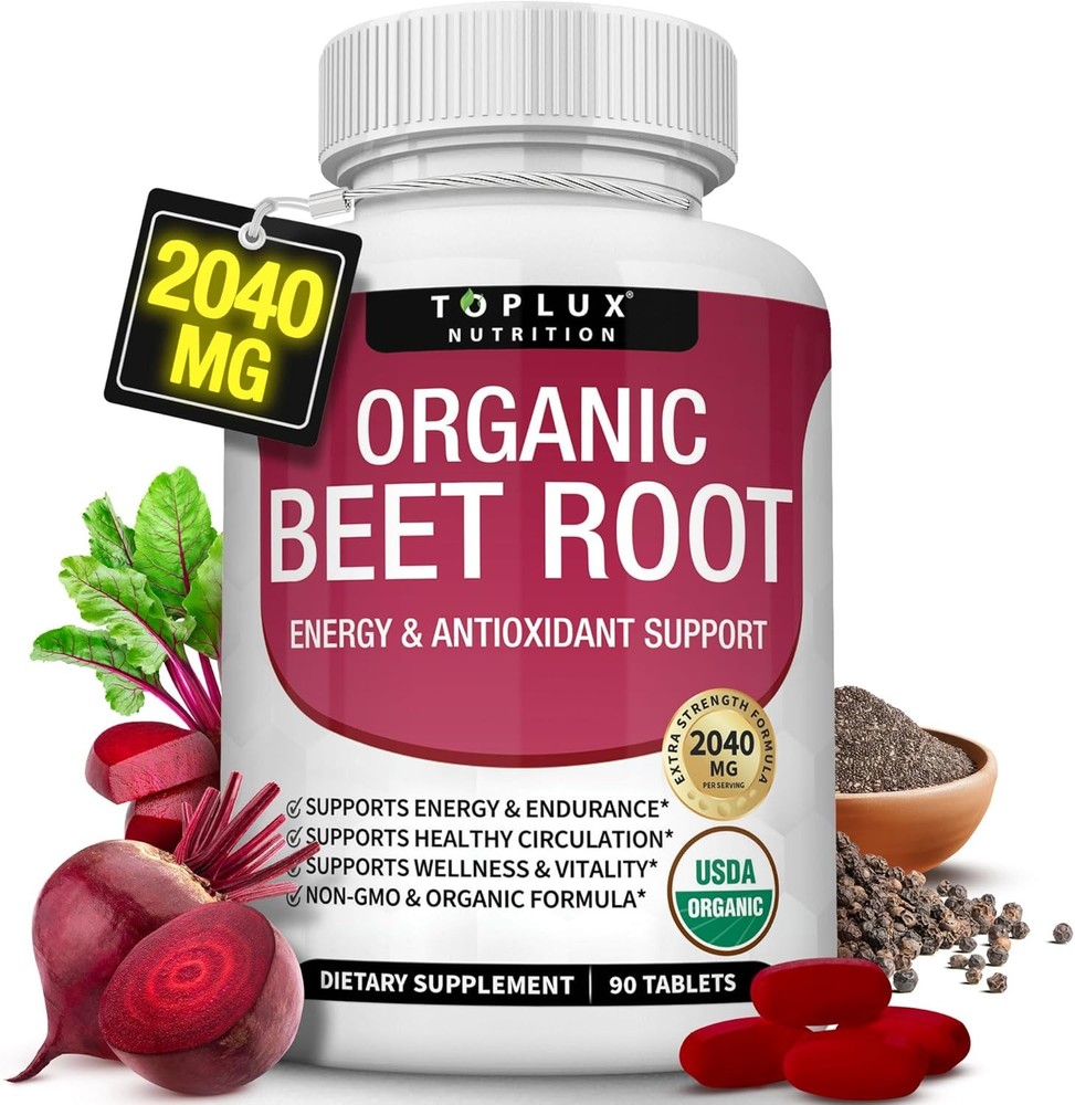 90 Tablets Organic Beet Root 2040mg Nitric Oxide Boost Daily Energy Wellness