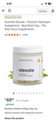 Avantera Elevate Nootropic 60 Caps Focus Energy Brain Supplement