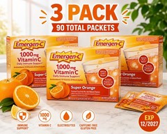 3 Pack Emergen-C Super Orange 1000mg Vitamin C Drink Mix 90 Ct Exp 12/2027