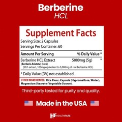 HealthFare Berberine HCl 5000mg | 120 Capsules | Vegan, Gluten-Free, GMO-Free