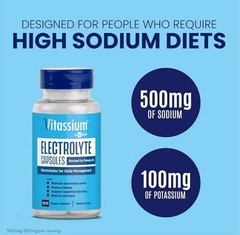 Vitassium Electrolyte Capsules POTS Dysautonomia High Sodium Salt Pills 100ct
