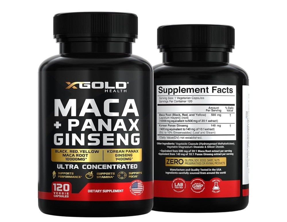 Maca Root Capsules 10,000mg + Korean Panax Ginseng 120 Count (Exp 5/2028)