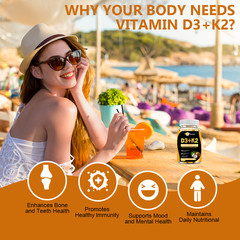 Vitamin D3 + K2 5000iu Plant-Based D3 + 200mcg Vitamin K2 as MK-7 – 120 Softgels