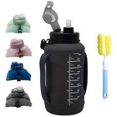 LELExilan 64oz Foldable Silicone Water Bottle with Straw, 64 Ounces, Black