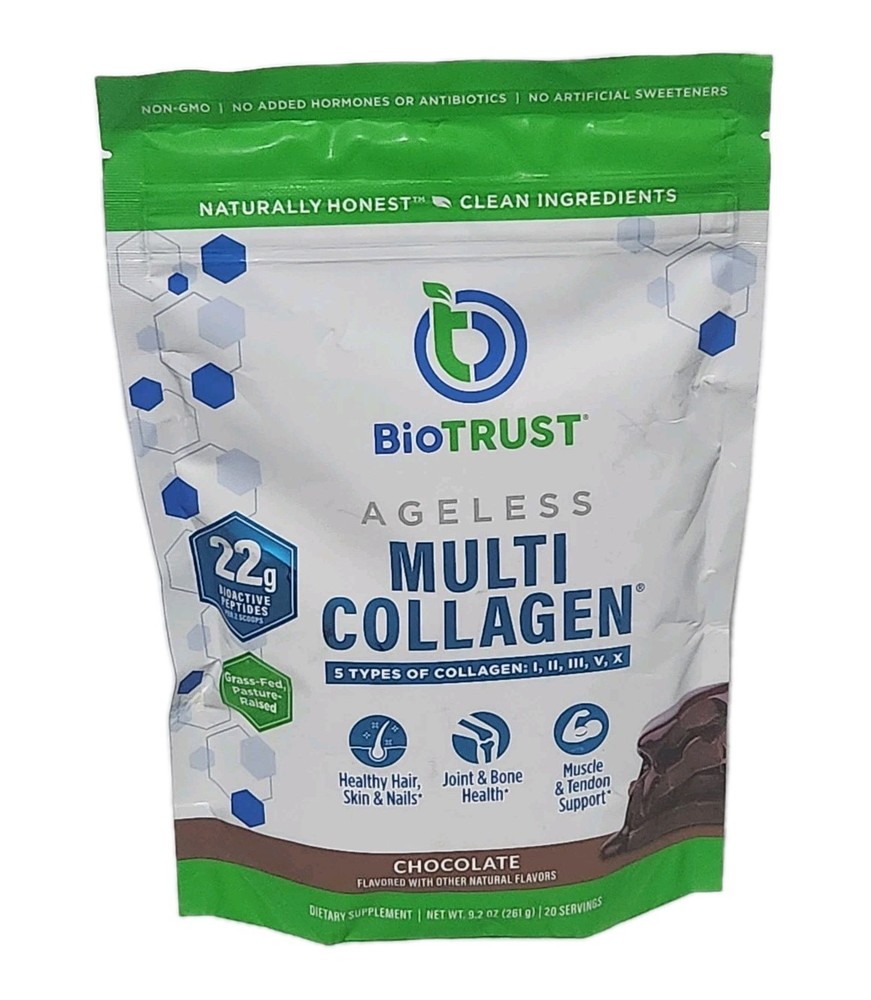 BioTRUST Ageless Multi Collagen Chocolate 22g Peptides 20 Servings BB 03/2027
