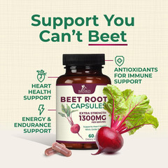 Organic Beet Root – 1300Mg per Serving – Extra Strength Organic Beetroot Powder