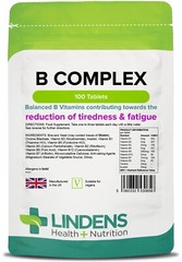 Lindens Vitamin B Complex 100 Tablets B1 B2 B3 B5 B6 B9 B12 Folic Acid Biotin