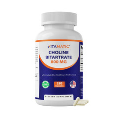 Vitamatic Choline Bitartrate 800 mg – 180 Vegetable Capsules – Made in USA