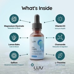LUV Zen Drops Stress Support containing Magnesium Glycinate and Lemon Balm Vegan
