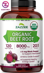 USDA Organic Beet Root 8000 Mg Strength 20:1 Extract, 120 Vegan Quick Release Ca