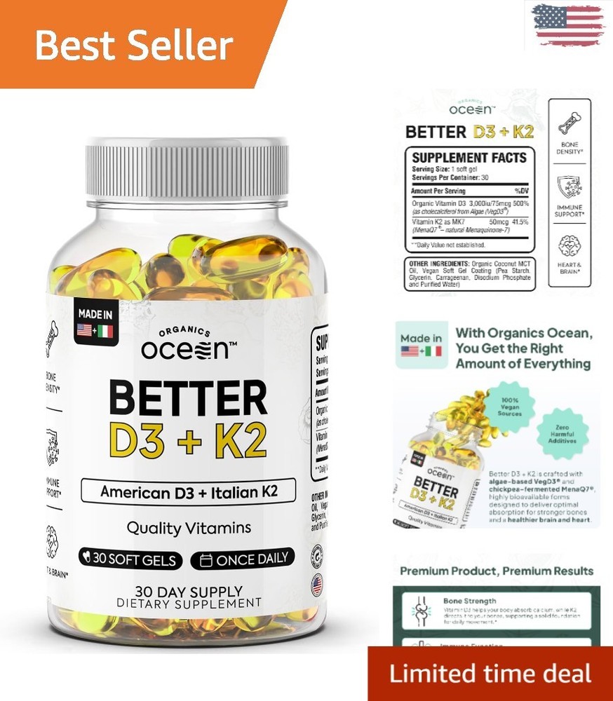 Clinically Proven Better D3 + K2 – 100% Organic 3,000 IU Softgels for Wellness