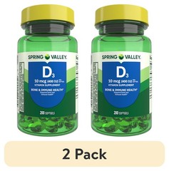 (2 pack) Spring Valley Vitamin D3 Softgels,10 mcg (400 IU), 200 Count, Supplemen