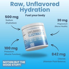 Electrolyte Powder Unflavored – 100 Servings – Sugar Free, Zero Carbs, Zero