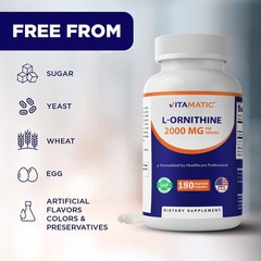 Vitamatic L-Ornithine 2000 mg Per Serving – 180 Vegetable Capsules