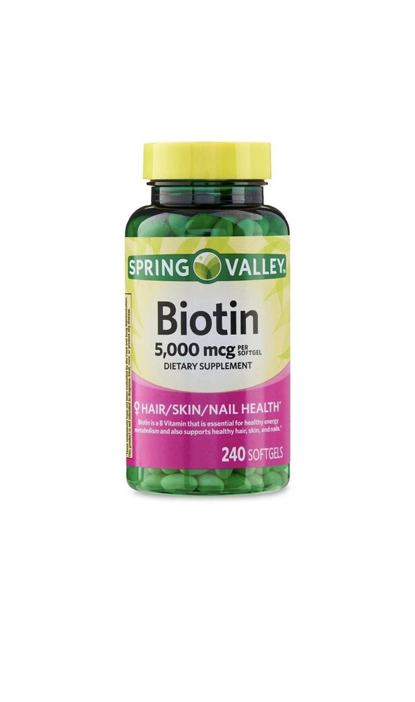 Spring Valley Biotin 5000 mcg Softgels, Hair Skin & Nails Support, 240 Count