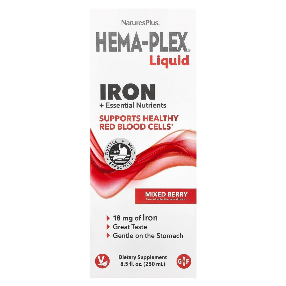 2 X NaturesPlus, Hema-Plex� Liquid, Iron + Essential Nutrients, Mixed Berry, 8.