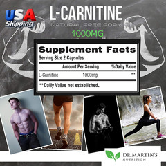 L-Carnitine Supplement Capsules 1000mg 200 Count Easy-to-Swallow