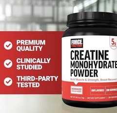 Force Factor Creatine Monohydrate Powder Unflavored 200 Servings 5g 1kg