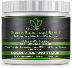 Venasolla Super Greens Powder – Citrus Punch Flavor – Spirulina, Prebiotic Fiber