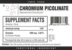 Chromium Picolinate Powder – 1000 mcg per serving – Carbohydrate, Fat Breakdown