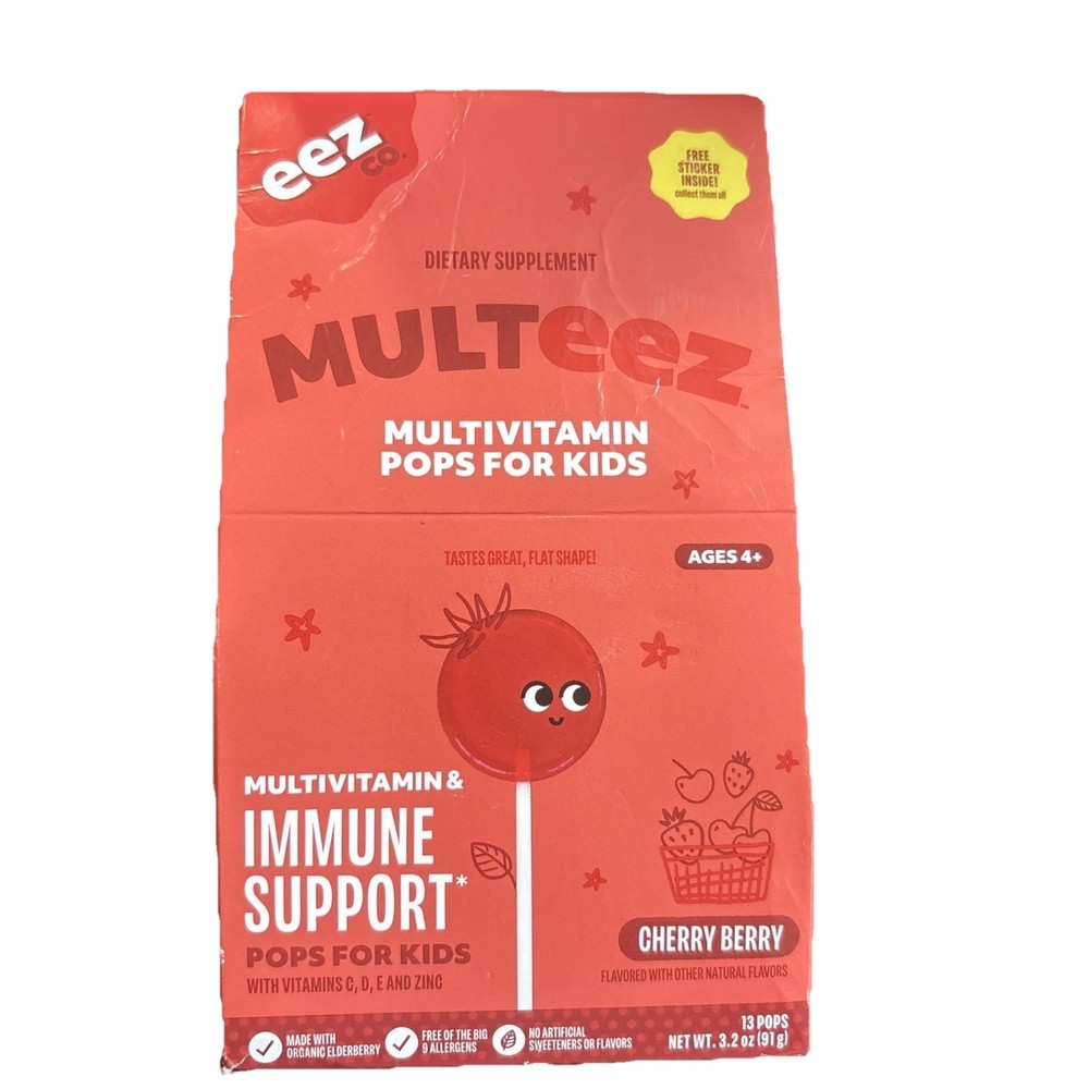 Eez Co. Mutters Kids Multivitamin Pops Immune Support Cherry Berry 13 Ct New