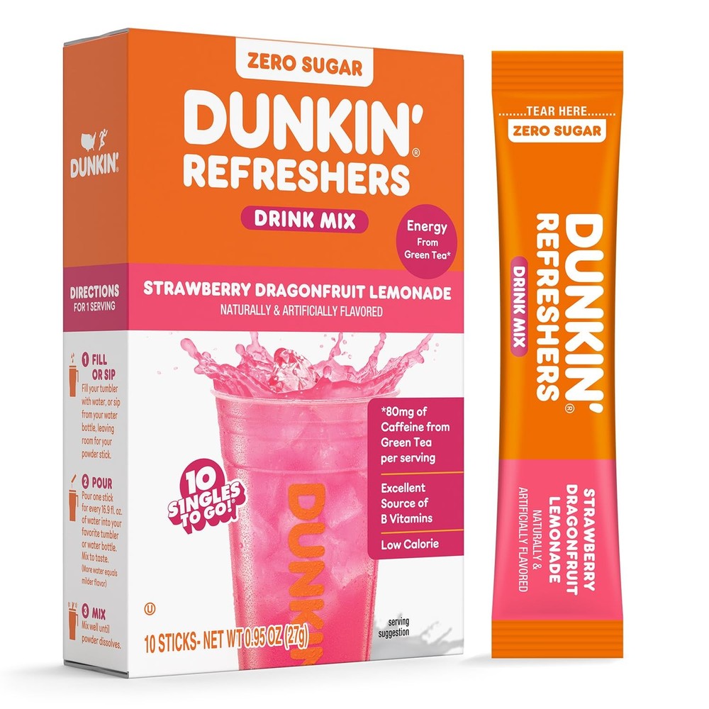 Dunkin’ Zero Sugar Refreshers Singles To Go Powdered drink mix packets, Straw…