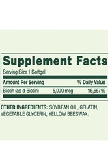 Spring Valley Biotin 5000 mcg Softgels, Hair Skin & Nails Support, 240 Count