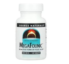Source Naturals, 2 PACK, MegaFolinic 800 mcg Folinic Acid, 120 Tablets each