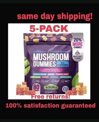 5-PACK Functional Mushroom Gummies, 2500mg w/Ashwagandha Blend Focus Immunity