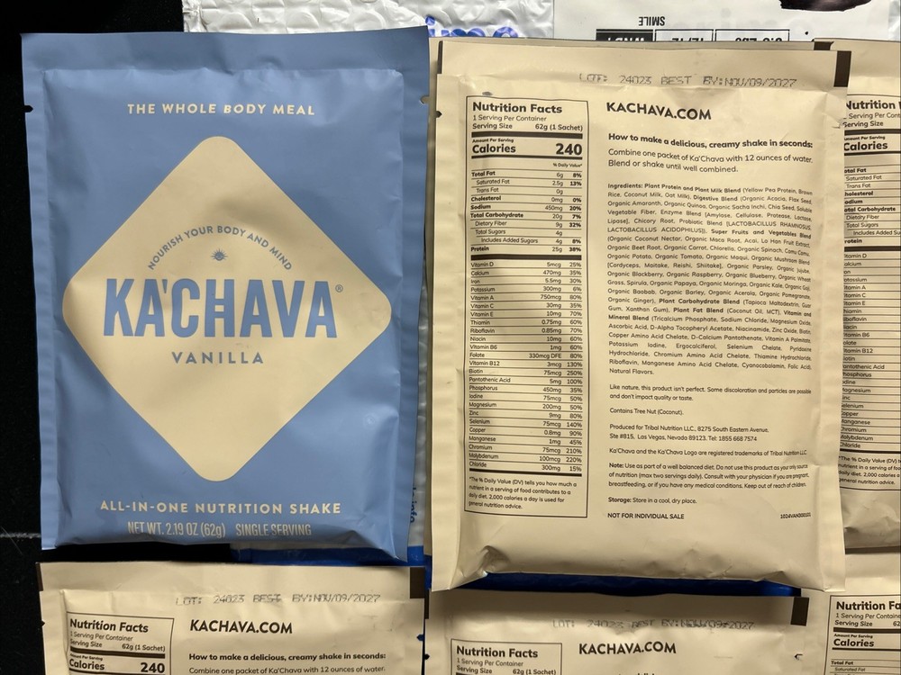 Ka’Chava Vanilla 14Packets 14Servings Meal Replacement Plant Protein EXP 2027
