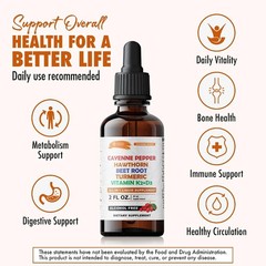Cayenne Pepper Drops Hawthorn Beet Root Turmeric Vitamin K2 D3 Liquid Supplement