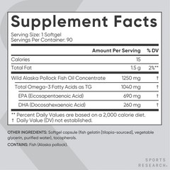 Triple Strength Omega 3 Fish Oil Burpless Supplement EPA DHA Fatty Acids 90 ct