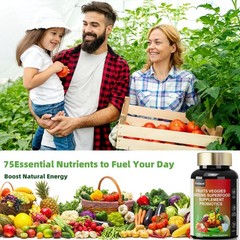 4pc 70 Fruits and Veggies Whole Food Supplement, Superfood & 5 Probiotic Strains