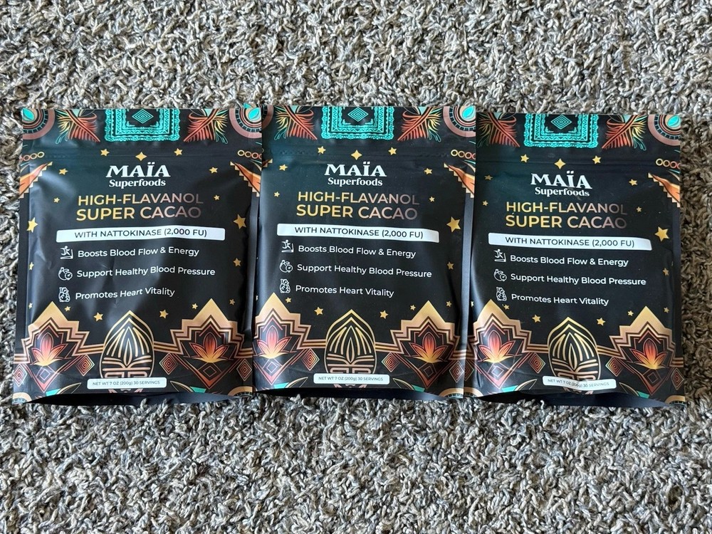 3 x MAIA High-Flavanol Super Cacao Cardiovascular Superfood 4oz. 30 Servings-New