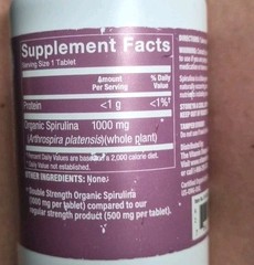 Double Strength Organic Spirulina Microalgae Superfood 1,000MG BB 120 Tabs 12/27