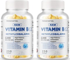 500 Softgels Total Vitamin B12 (Methylcobalamin) 2000mcg, NON-GMO USA FREE SHIP