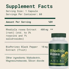 Soluma Rhodiola Rosea, 400mg Per Serving With Bioperine, 60 Capsules (1Set)