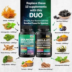 2 Pack 60Caps Sea Moss & Shilajit – 19445mg 15250mg Ashwagandha & Panax Ginseng