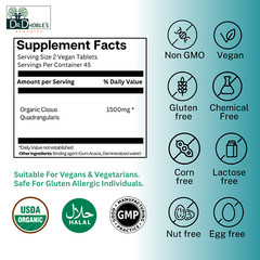 Cissus Quadrangularis • Organic Cissus Powder Supplement •No Extracts 90 Tablets
