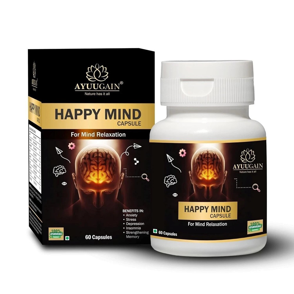 Happy Mind Herbal Capsules for Stress, Anxiety, Memory & Mood – 60 Veg Caps D299