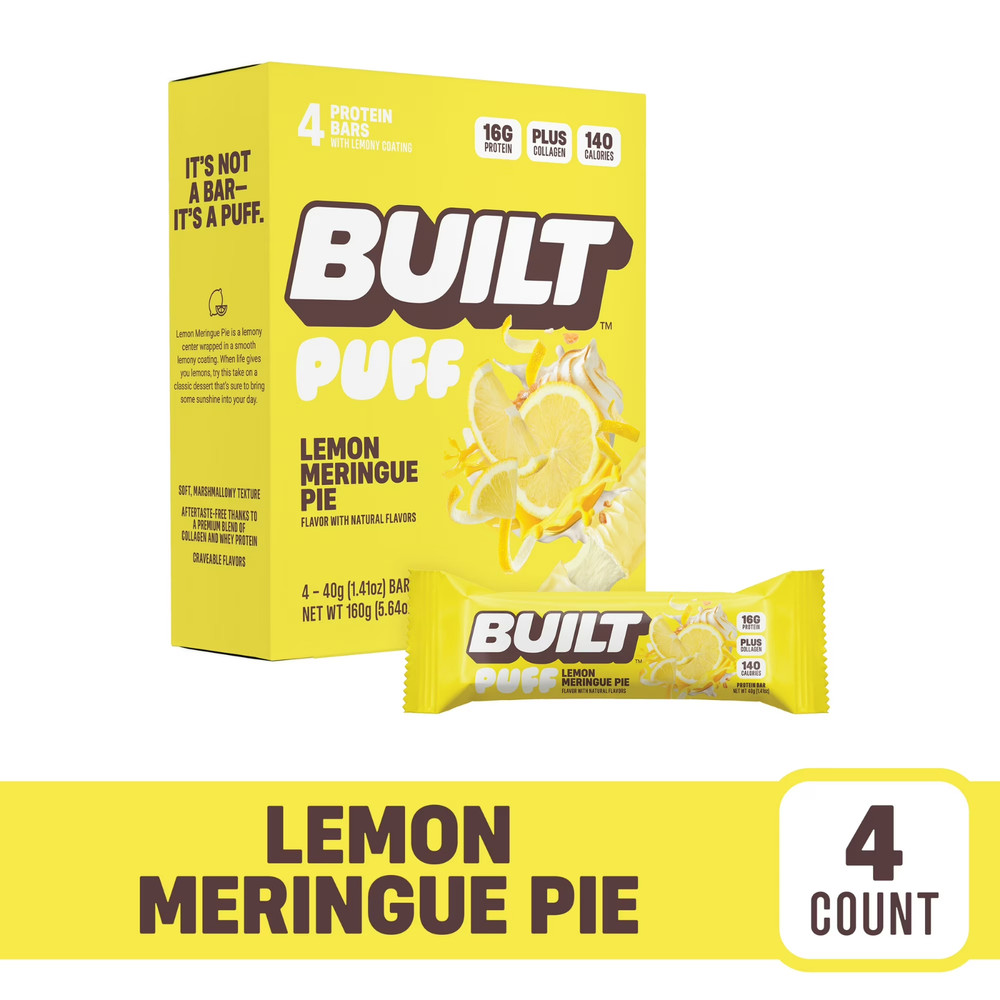 BUILT Bar, Puff Protein Bar, Lemon Meringue Pie, 16G Protein, Collagen, 150 Calo