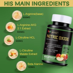 MENXI Nitric Oxide Booster Supplement – L-Arginine, L-Citrulline 1500mg 60 Pills