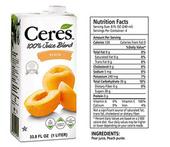 Ceres 100% All Natural Pure Fruit Juice Blend, Peach – Gluten Free, Rich in Vita
