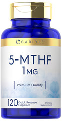 5-MTHF Supplement 1mg | 120 Capsules | L-Methylfolate | Non-GMO | by Carlyle