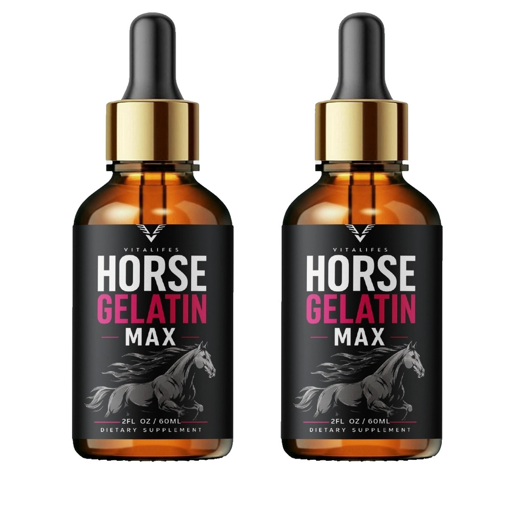 (2 Pack) Horse Gelatin Max Drops Premium Liquid Formula Wellness Supplement 60ml