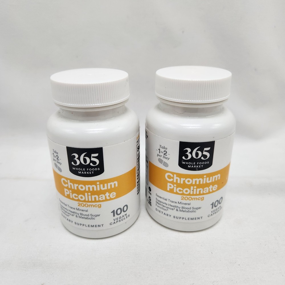 365 Whole Foods Market Chromium Picolinate 200mcg 100 Caps Lot Of 2 Exp. 01/28