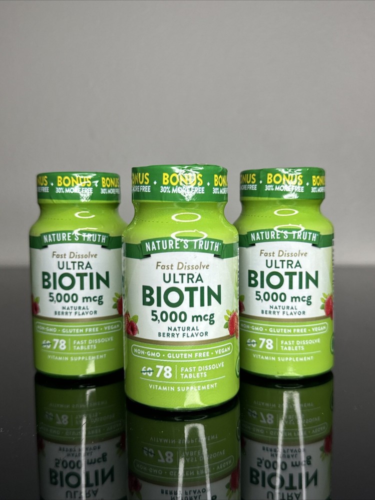 3 Biotin 5000 mcg 78 Tablets Non-GMO EXP 2/2027 Nature’s Truth Free Shipping U