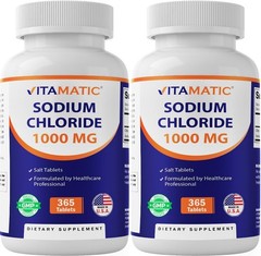 Sodium Chloride 1000mg – 365 Tablets (2 Bottles) Electrolyte & Hydration Support