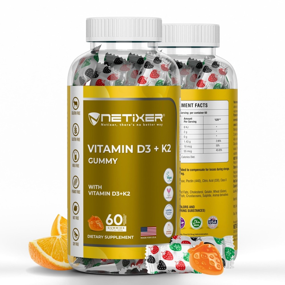 Vitamin D3 K2 Gummies for Adults – 60 Vegan Orange Gummies | 400 IU (10 mcg) …